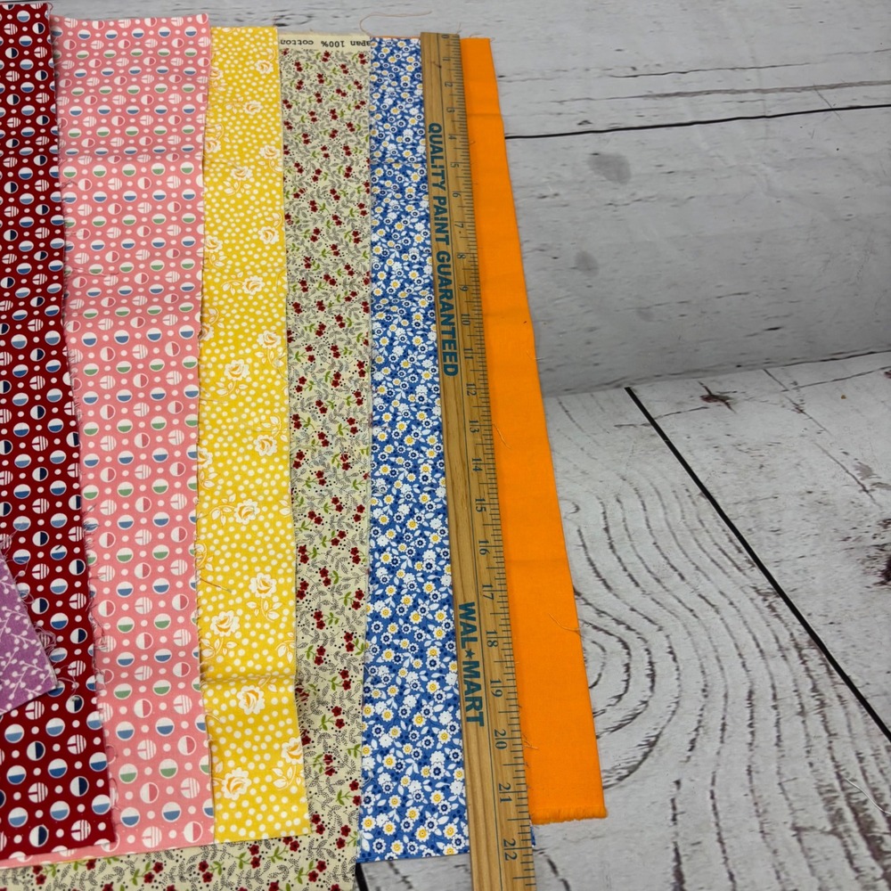 Vintage Cotton Fabric Remnants Lot Floral Polka Dot Geometric Quilt Pieces 9pc - Picture 3 of 6